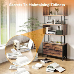 Shelves Bookcase With 5 Shelves Fabric Drawers Freestanding - thumbnail 3