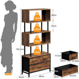 Shelves Bookcase With 5 Shelves Fabric Drawers Freestanding - thumbnail 2