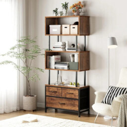 Shelves Bookcase With 5 Shelves Fabric Drawers Freestanding - thumbnail 1