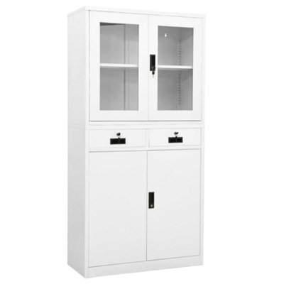 Berkfield Office Cabinet White 90X40X180 Cm Steel And Tempered Glass - image 1