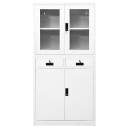 Berkfield Office Cabinet White 90X40X180 Cm Steel And Tempered Glass - thumbnail 2