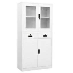 Berkfield Office Cabinet White 90X40X180 Cm Steel And Tempered Glass - thumbnail 1