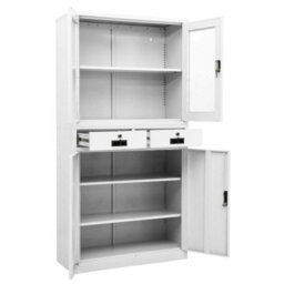 Berkfield Office Cabinet White 90X40X180 Cm Steel And Tempered Glass - thumbnail 6