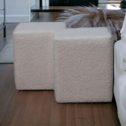 Artisan Furniture Solid Wood White Boucle Twin Footstool - thumbnail 1
