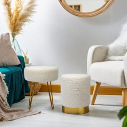 Harbour Housewares Boucle Pouffe - Round Luxe Living Room Bedroom Dressing Table Accent Footstool - 29 X 36Cm - thumbnail 6