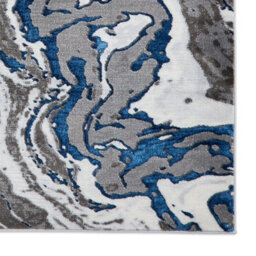 Grey Navy Abstract Modern Easy To Clean Rug For Dining Room-120Cm X 170Cm - thumbnail 4