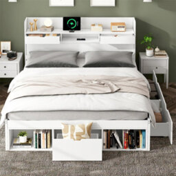 Abrihome 135X190Cm, Double Bed, With Usb Port & Drawers & Storage Cabinet, Youth Bed, Large Storage Space, Without Mattress, White - thumbnail 9