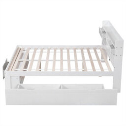 Abrihome 135X190Cm, Double Bed, With Usb Port & Drawers & Storage Cabinet, Youth Bed, Large Storage Space, Without Mattress, White - thumbnail 7