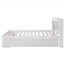 Abrihome 135X190Cm, Double Bed, With Usb Port & Drawers & Storage Cabinet, Youth Bed, Large Storage Space, Without Mattress, White - thumbnail 5