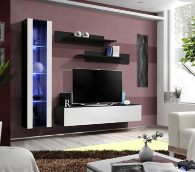 "Arte Fly Entertainment Unit For Tvs Up To 60"" - Transform Your Space With White Gloss Front & Black Matt Carcass W2100mm H1700mm D400mm" - image 1