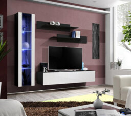 "Arte Fly Entertainment Unit For Tvs Up To 60"" - Transform Your Space With White Gloss Front & Black Matt Carcass W2100mm H1700mm D400mm"