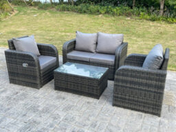 Fimous Grey Wicker Rattan Garden Furniture Set Love Sofa Reclining Chair Outdoor Rectangular Coffee Table 4 Seater - thumbnail 4