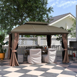 Outsunny 3.65 X 3(M) Aluminium Outdoor Gazebo W/ Hardtop Double Roof, Coffee