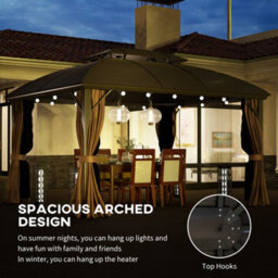 Outsunny 3.65 X 3(M) Aluminium Outdoor Gazebo W/ Hardtop Double Roof, Coffee - thumbnail 6