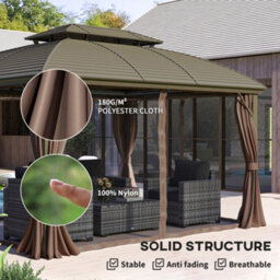 Outsunny 3.65 X 3(M) Aluminium Outdoor Gazebo W/ Hardtop Double Roof, Coffee - thumbnail 5