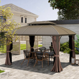 Outsunny 3.65 X 3(M) Aluminium Outdoor Gazebo W/ Hardtop Double Roof, Coffee - thumbnail 9
