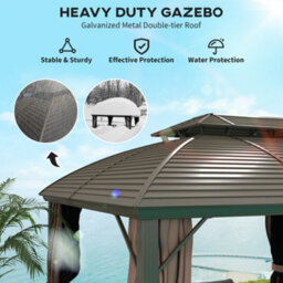 Outsunny 3.65 X 3(M) Aluminium Outdoor Gazebo W/ Hardtop Double Roof, Coffee - thumbnail 4