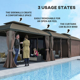 Outsunny 3.65 X 3(M) Aluminium Outdoor Gazebo W/ Hardtop Double Roof, Coffee - thumbnail 8