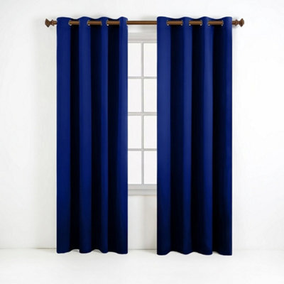 Aspire Homeware Plain Room Darkening Blackout Eyelet Curtain Pair Navy (W) 168Cm X (D)228Cm With Tie Back Pair - image 1