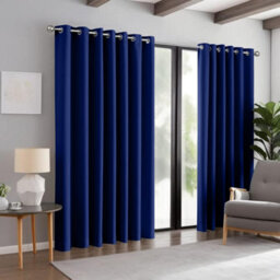 Aspire Homeware Plain Room Darkening Blackout Eyelet Curtain Pair Navy (W) 168Cm X (D)228Cm With Tie Back Pair - thumbnail 9