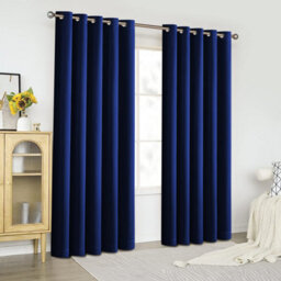 Aspire Homeware Plain Room Darkening Blackout Eyelet Curtain Pair Navy (W) 168Cm X (D)228Cm With Tie Back Pair - thumbnail 2