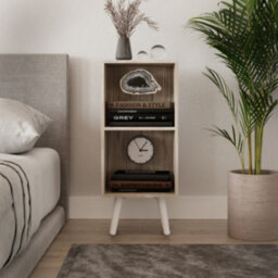 Urbn-Living Urbnliving 53Cm Height 2 Tier Antique Oak Wooden Storage Cube Bookcase Scandinavian Style White Legs - thumbnail 3