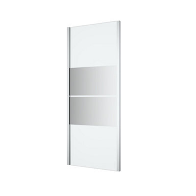 GoodHome Ledava Framed Chrome Effect Mirror Striped Pattern Fixed Corner Side Panel (H)195Cm (W)80Cm - image 1