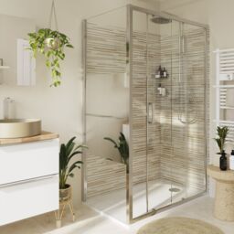 GoodHome Ledava Framed Chrome Effect Mirror Striped Pattern Fixed Corner Side Panel (H)195Cm (W)80Cm - thumbnail 4