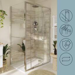 GoodHome Ledava Framed Chrome Effect Mirror Striped Pattern Fixed Corner Side Panel (H)195Cm (W)80Cm - thumbnail 5