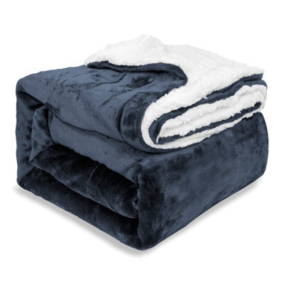 Ehc Warm & Soft Sherpa Flannel Fleece Microfiber Blanket, Double Bed, Navy Blue - 150 Cm X 200 Cm - image 1