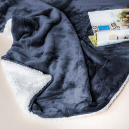 Ehc Warm & Soft Sherpa Flannel Fleece Microfiber Blanket, Double Bed, Navy Blue - 150 Cm X 200 Cm - thumbnail 5