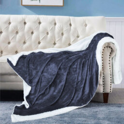 Ehc Warm & Soft Sherpa Flannel Fleece Microfiber Blanket, Double Bed, Navy Blue - 150 Cm X 200 Cm - thumbnail 2