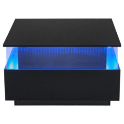 Btm Black Square Led Coffee Table With Storage And Two Sliding Drawers Wood And Acrylic Glass Design - thumbnail 7