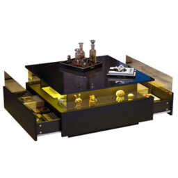 Btm Black Square Led Coffee Table With Storage And Two Sliding Drawers Wood And Acrylic Glass Design - thumbnail 6