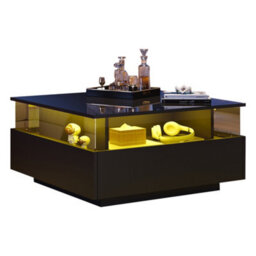 Btm Black Square Led Coffee Table With Storage And Two Sliding Drawers Wood And Acrylic Glass Design - thumbnail 3