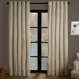 "OHS Teddy Fleece Eyelet Curtains Thermal Pair Ready Made, Cream - 66"" X 72"""