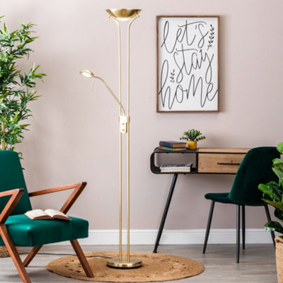 Litecraft Mother & Child Satin Brass Dimmable Floor Lamp 2 Arm With Bulbs - image 1