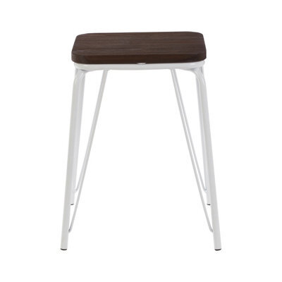 Orsina Accent White Metal And Elm Small Wood Stool, Small Square Stool, Sturdy And Reliable Wooden Stool For Home, - image 1