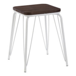 Orsina Accent White Metal And Elm Small Wood Stool, Small Square Stool, Sturdy And Reliable Wooden Stool For Home, - thumbnail 2