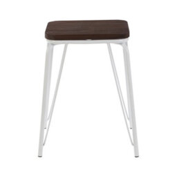 Orsina Accent White Metal And Elm Small Wood Stool, Small Square Stool, Sturdy And Reliable Wooden Stool For Home, - thumbnail 1