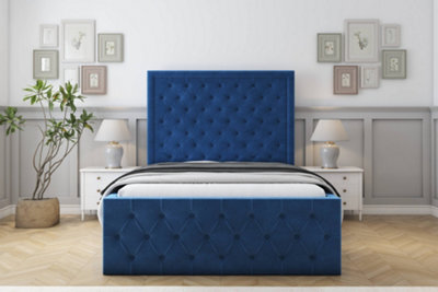 "Sloomy Vienna Navy Plush Bed Frame With Mattress With 50"" Upholstered Headboard 3' Single" - image 1