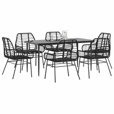 Berkfield 7 Piece Garden Dining Set Black Poly Rattan Glass - image 1