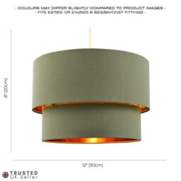Happy Homewares Modern Olive Green Cotton Double Tier Ceiling Shade With Shiny Copper Inner - thumbnail 7