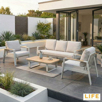 Xample Norfolk Thornbury 4 Piece Garden Seating Set - 3 Seater Sofa, 2 Armchairs & Coffee Table, Aluminium Frame, Olefin Cushions - image 1
