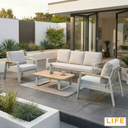 Xample Norfolk Thornbury 4 Piece Garden Seating Set - 3 Seater Sofa, 2 Armchairs & Coffee Table, Aluminium Frame, Olefin Cushions - thumbnail 1