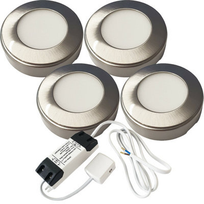 4 Pack Brushed Nickel Round Led Under Cabinet Lights With Driver - Warm White Glow - image 1