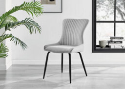 Furniturebox Uk Palma White Marble Effect Round Dining Table & 4 Light Grey Nora Black Leg Chairs - thumbnail 8