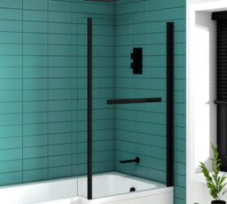 Royal Bathrooms Qubix 1600 X 850mm Right Hand L-Shaped Shower Bathtub With Mdf Gloss White Front Panel & Matt Black Towel Rail Screen - thumbnail 5