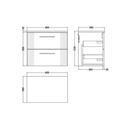 Balterley Belvide Partial Fluted 2 Drawer Wall Hung Vanity Unit With Colour Coordinating Worktop - 600mm - Satin Green - thumbnail 2