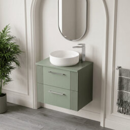 Balterley Belvide Partial Fluted 2 Drawer Wall Hung Vanity Unit With Colour Coordinating Worktop - 600mm - Satin Green - thumbnail 3
